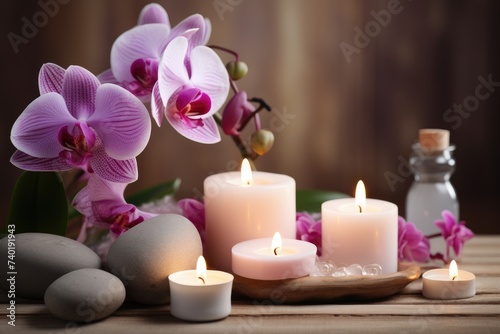 Natural Oasis. Serene Relaxation Space with Orchids and Candlelight.