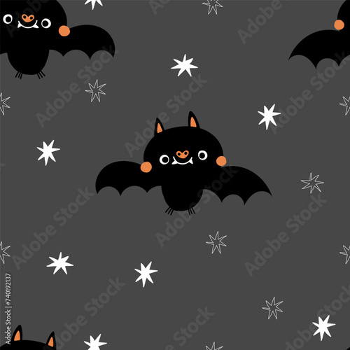 Halloween cute nursery seamless pattern for wrapping paper, fabric, wallpaper background, sketchbook cover design ghost, skull, bat, pumpkin cartoon character