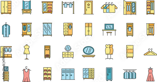 Dressing room icons set. Outline set of dressing room vector icons thin line color flat on white