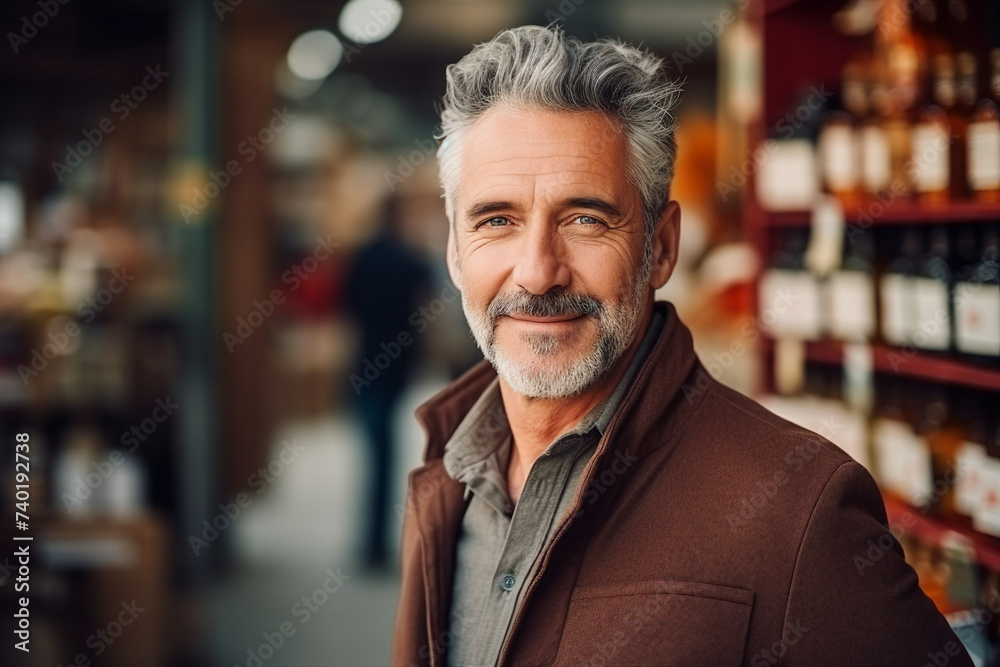 Portrait of smiling trader standing in a market place outdoors made with generative AI