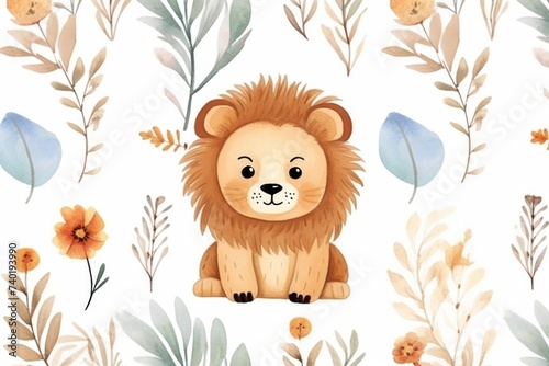Children s lion pattern on white background