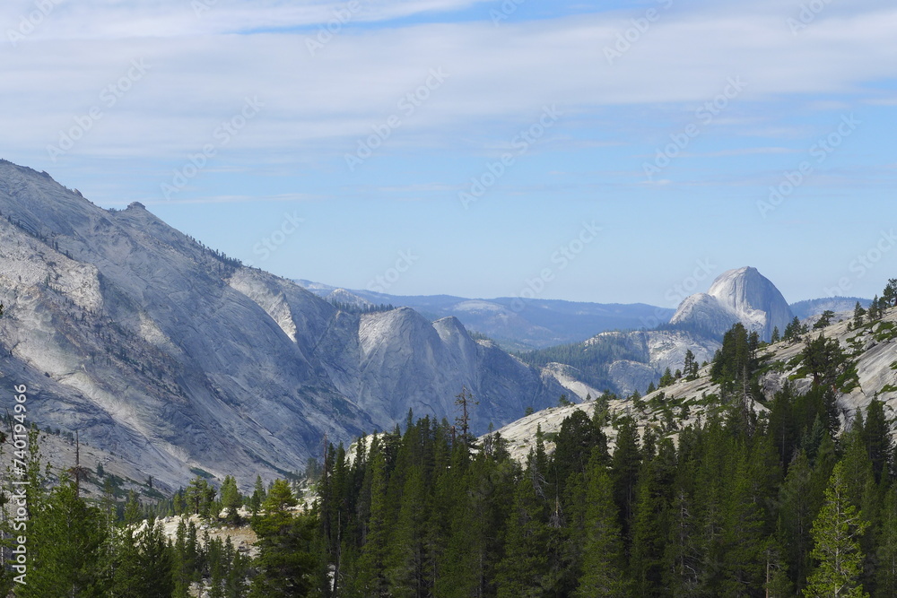 A distant view of Half Dome
