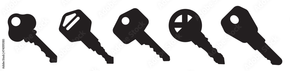 Key Icon set. Key vector icon. Set of black silhouettes of door case. Vector illustration Key Icon set. Key vector icon. Set of black silhouettes of door case. Vector illustration