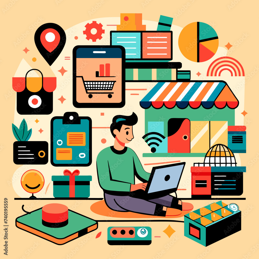 Fototapeta premium E-commerce illustration: Revolutionizing the Way, We Shop Online