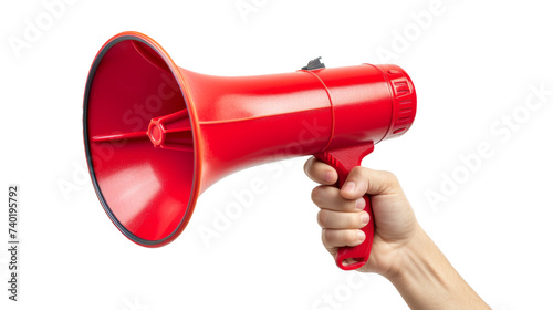 Hand Holding Red Megaphone Isolated On Transparent Background