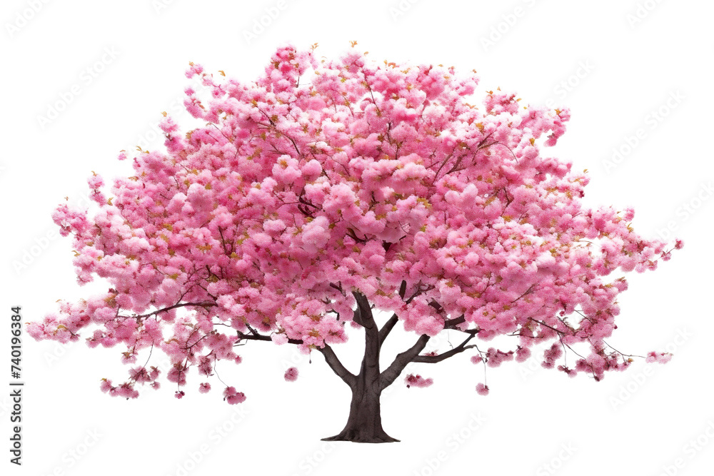Pink sakura, Asian Japanese tree, cherry blossom isolated on white background