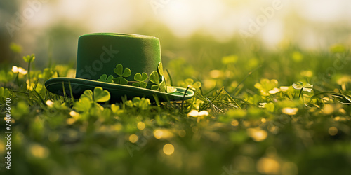 Leprechaun hat on clover field