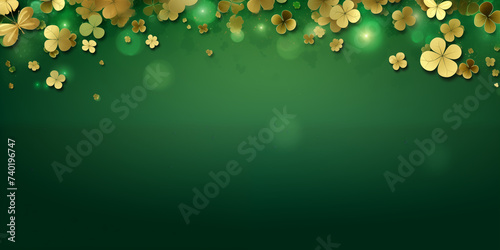 Green banner with st patricks day golden clovers