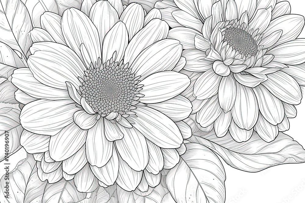 custom made wallpaper toronto digitalColoring book flowers aster doodle style black outline.