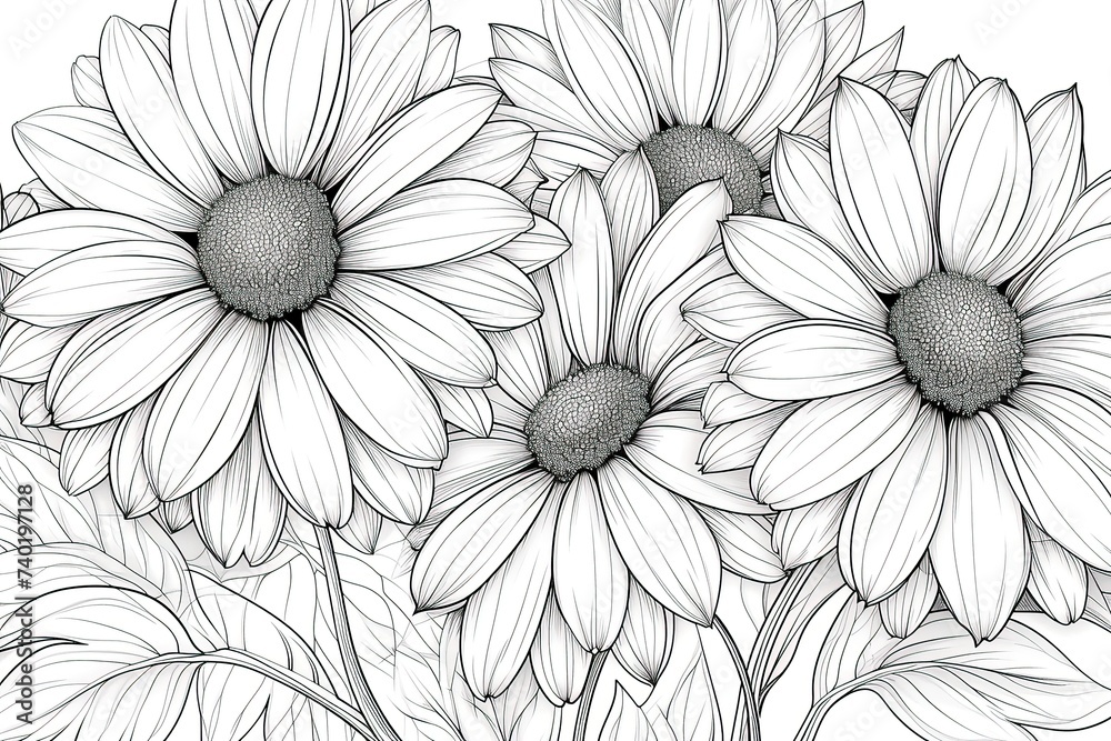 custom made wallpaper toronto digitalColoring book flowers aster doodle style black outline.