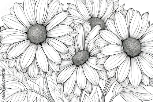 Wallpaper Mural Coloring book flowers aster doodle style black outline. Torontodigital.ca