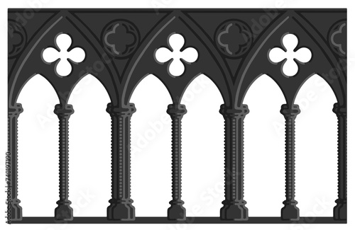 Gothic decorated arcade drawing. Stone ornamented triforium illustration. photo