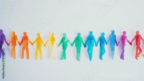 Colorful paper chain people on white background