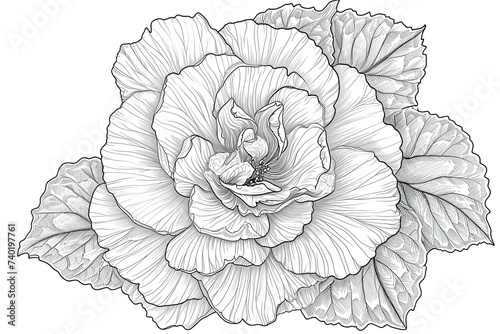 Coloring book flowers begonia doodle style black outline. photo