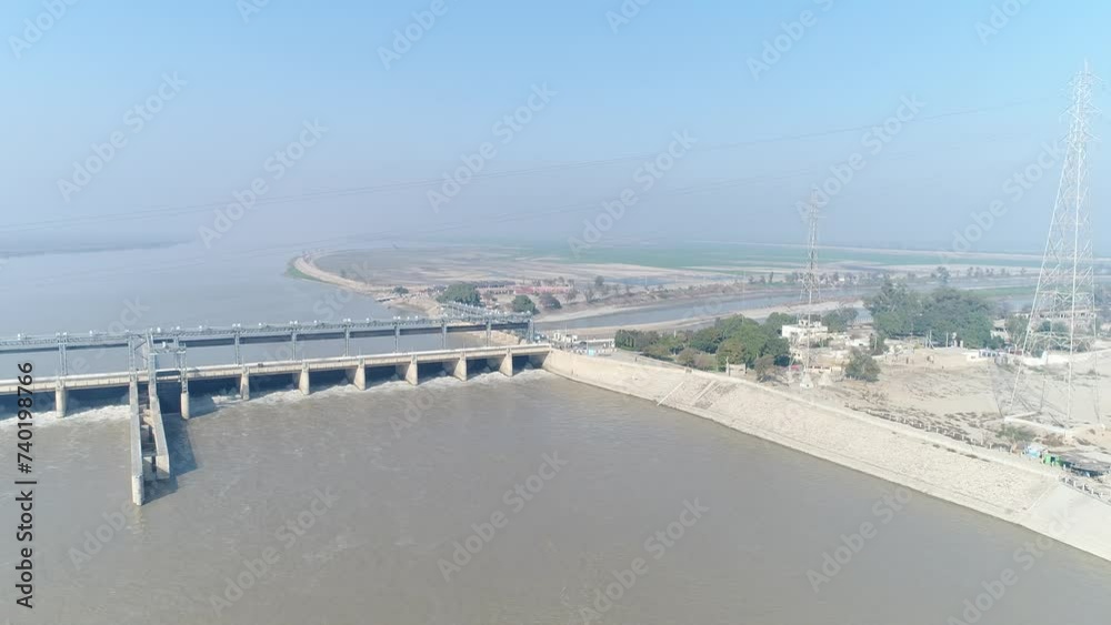 Aerial view of Head Taunsa Barrage is a barrage on the Indus River in