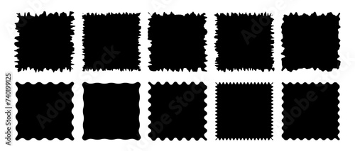 Torn shape pieces set. Set of black jagged paper square. Zig zag square shape with jagged edges	