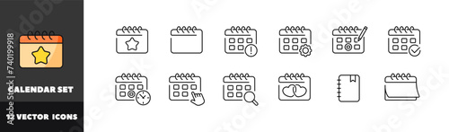 Calendar icons set. Calendar linear icons. Vector icons