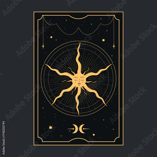 Golden Tarot card with a magical star. Tarot symbolism. Mystery, astrology, esoteric. Vector illustration