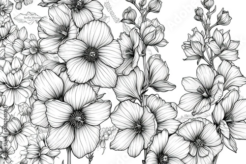 Coloring book flowers doodle style black outline.