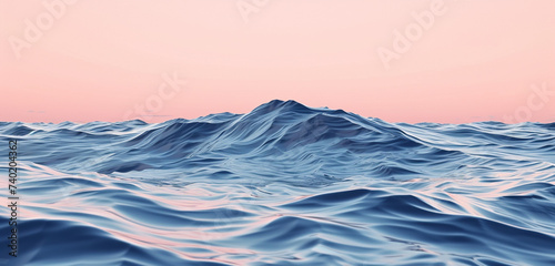 Gentle waves of dark blue, silver, and white, suggesting a calm sea at dusk, against a pastel pink background