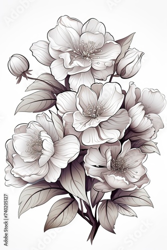 Coloring book flowers doodle style black outline.