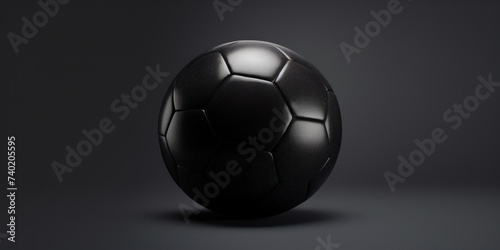 Stylish Sleek Black Soccer Ball on Dark Background. Black Football Ball. Generative AI