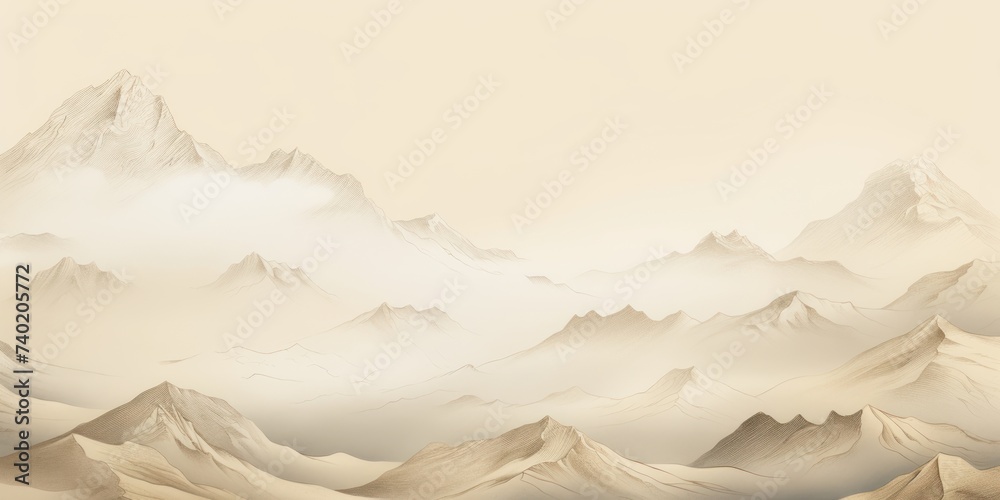 Mountain line art background, luxury Ivory wallpaper design for cover, invitation background - obrazy, fototapety, plakaty 