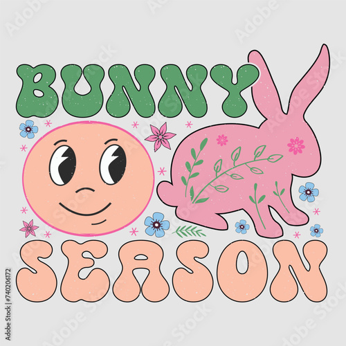 Bunny Season Retro Easter Sublimation Vector Graphic Easter Sunday Design photo