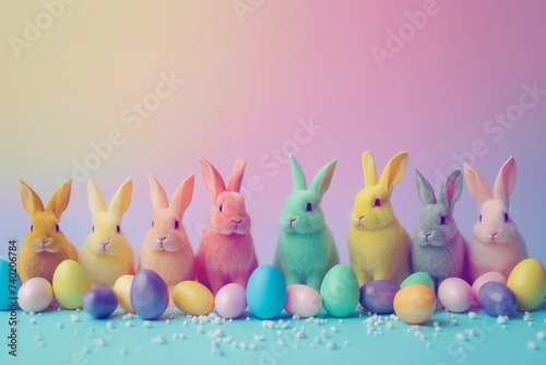 Happy Easter Eggs personal message. Bunny hopping in flower lilliputian decoration. Adorable hare 3d nut free easter basket rabbit illustration. Holy week plush decoration card orangeade