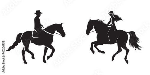 Cowboy and horse silhouette. Vector illustration isolated on white background.