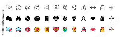Love icon collection. Love set. Linear, silhouette and flat style. Vector icons