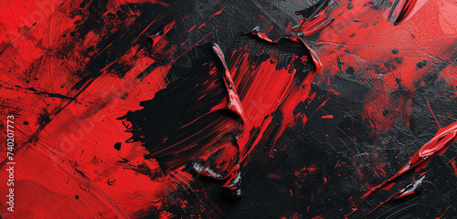 A red and black abstract canvas, streaked with bold brushstrokes, offering a visual feast in HD quality and 4K detail