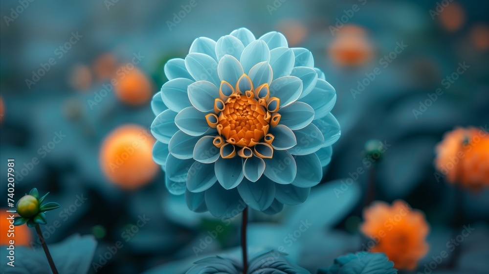 Vibrant blue flower in full bloom against a blurred background - obrazy, fototapety, plakaty 