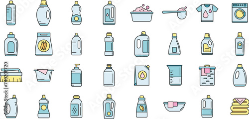 Wash softener icons set. Outline set of wash softener vector icons thin line color flat on white