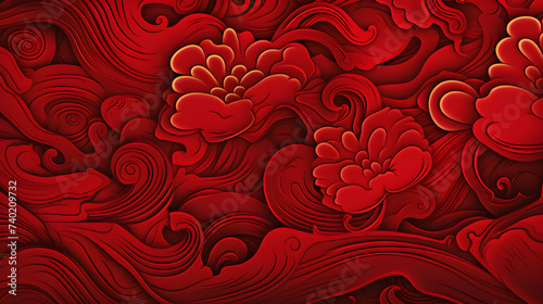 Red background with a red flower pattern,, Happy chinese new year background template and greeting card