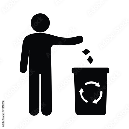 trash container icon, man throwing out trash for recycling