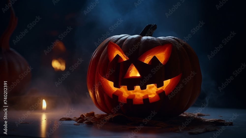Carved Pumpkin on Table Carved Pumpkin on Table