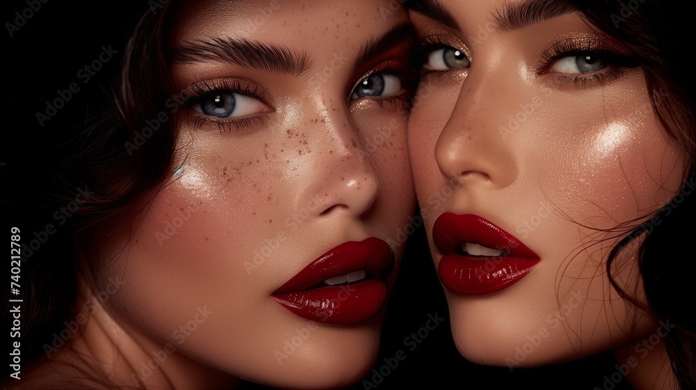 Two Elegant Women Wearing Red Lipstick Two Elegant Women Wearing Red Lipstick