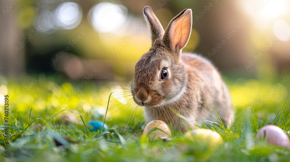 Fototapeta premium easter bunny in grass, Generative AI