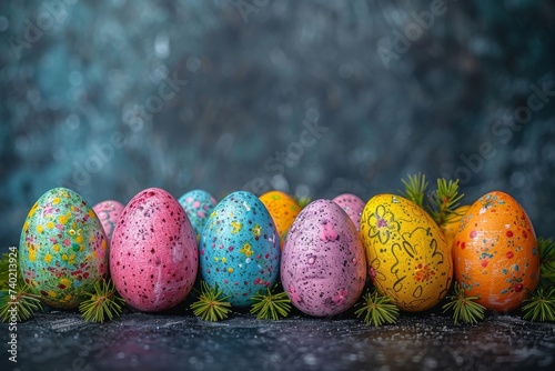 Happy Easter Eggs tulip bridal themes. Bunny hopping in flower hoppy earthy decoration. Adorable hare 3d bonnet rabbit illustration. Holy week Orange Sunset card Bokeh