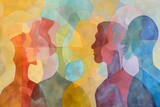 Kaleidoscopic view of human profiles rendered in a warm spectrum of colors, symbolizing the diverse facets of human identity and interaction