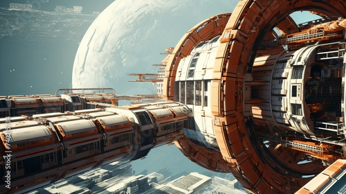 Futuristic Sci-Fi Landscape With Flying Vessels photo