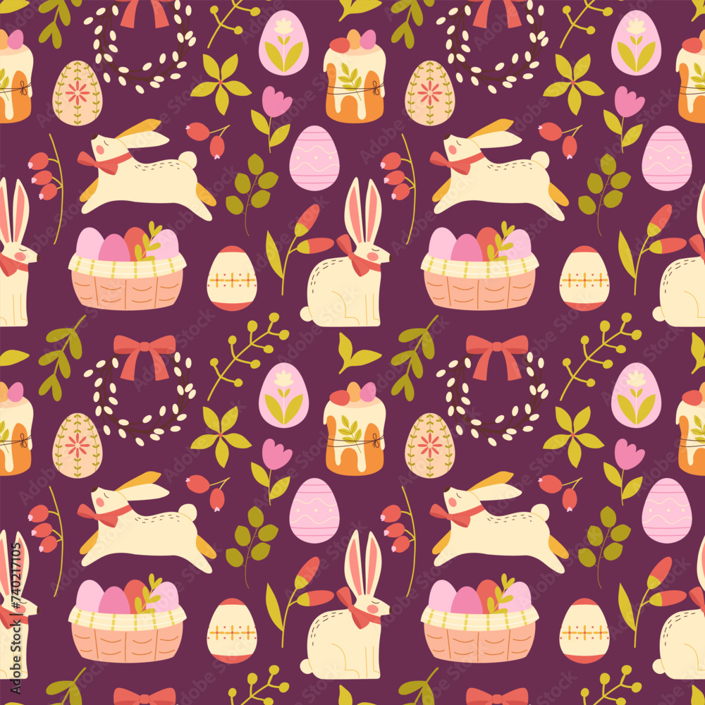 Happy Easter seamless pattern. Vector illustration