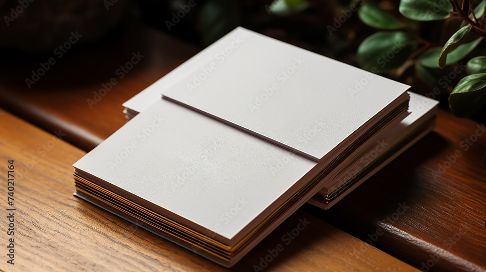 Fototapeta premium Business card mockup image with blank white card in dark background 