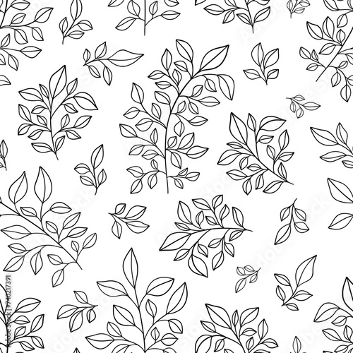 Abstract outlined branches seamless pattern. Vector foliage silhouettes. Botanical seamless background