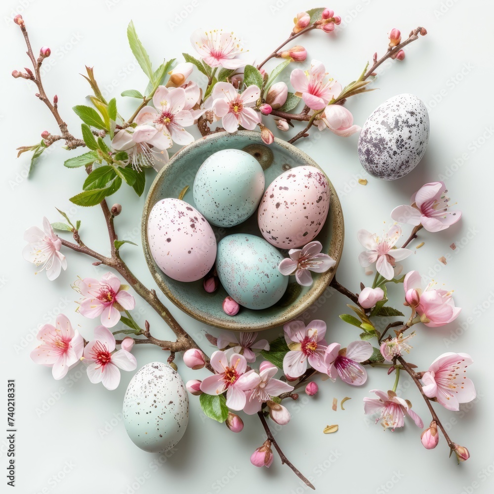 Easter background with Easter painted eggs in the nest on white background. Easter background with Easter painted eggs in the nest on white background.