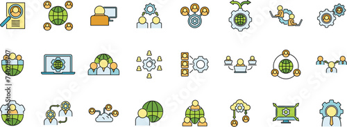 Smart outsource icons set. Outline set of smart outsource vector icons thin line color flat on white