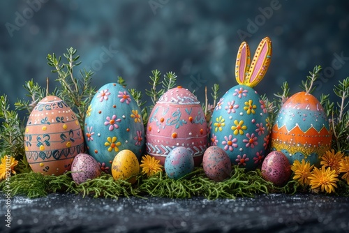 Happy Easter Eggs easter egg filling. Bunny hopping in flower marble wallpaper decoration. Adorable hare 3d easter egg roll rabbit illustration. Holy week plush keychain card Eggstravagant display
