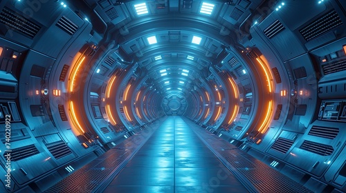 Futuristic spaceship hallway. Generative AI