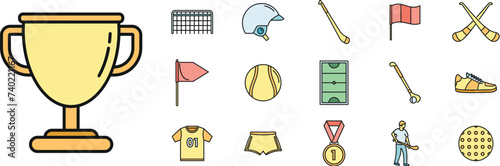 Hurling game icons set. Outline set of hurling game vector icons thin line color flat on white